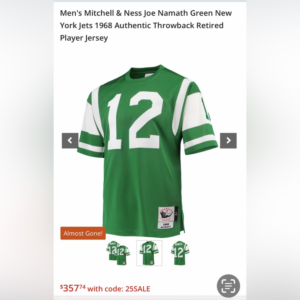 NWT Mitchell & Ness Joe Namath throwbacks size 36 (S) unisex